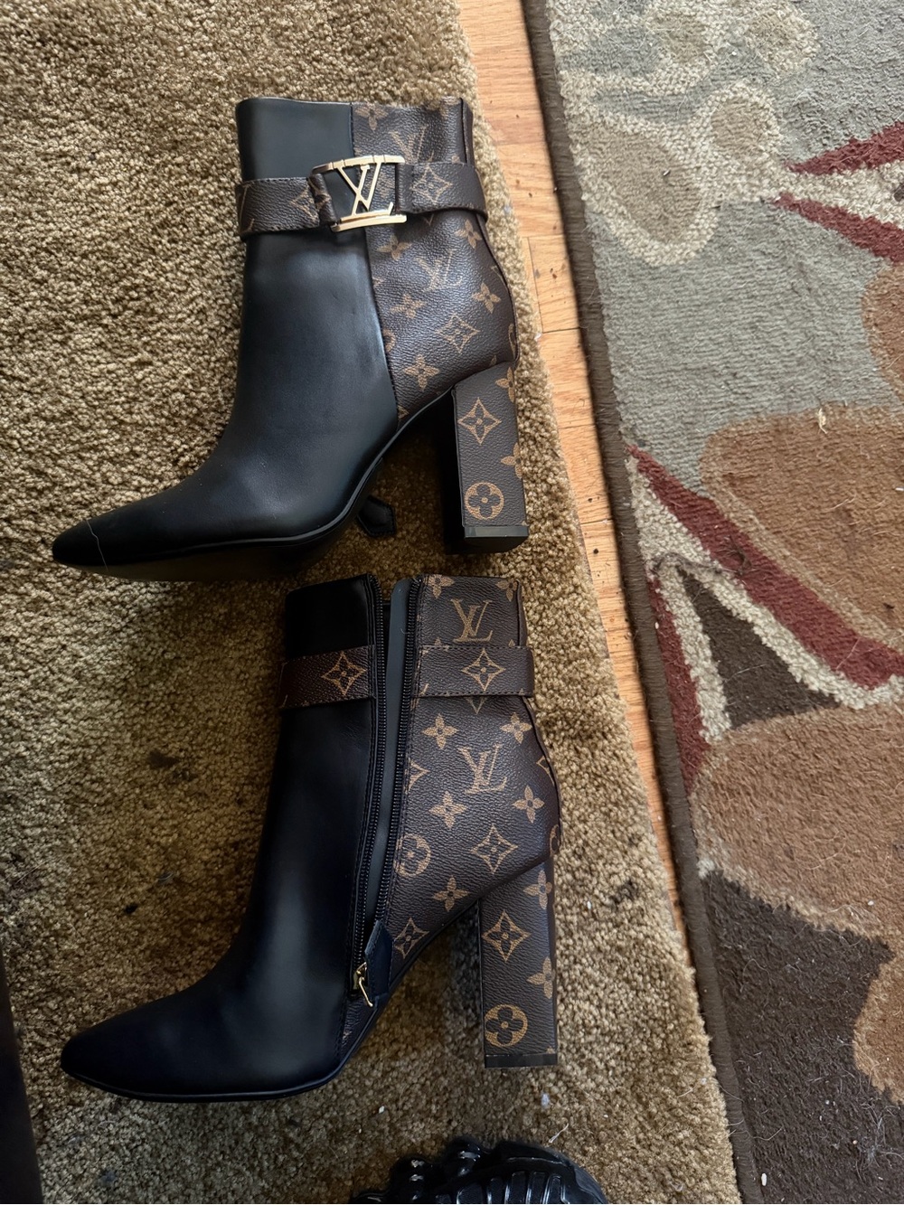 Black & Brown Monogram Block Heel Ankle Boots with LV Buckle never worn - Picture 2 of 4